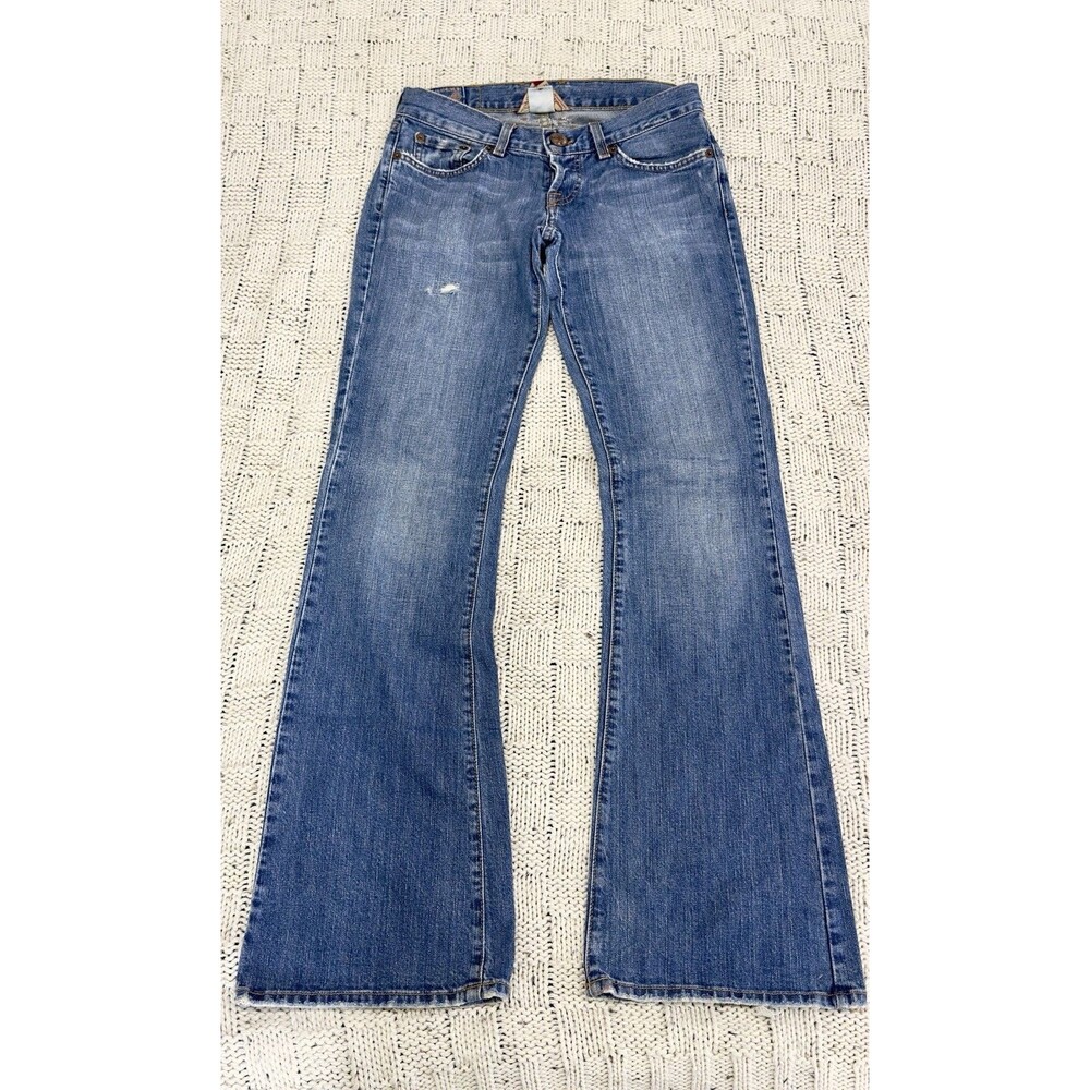 VTG Y2K Lucky Brand Lil Floral 2/26 Low Rise Flare Button Fly Jeans USA Embroid